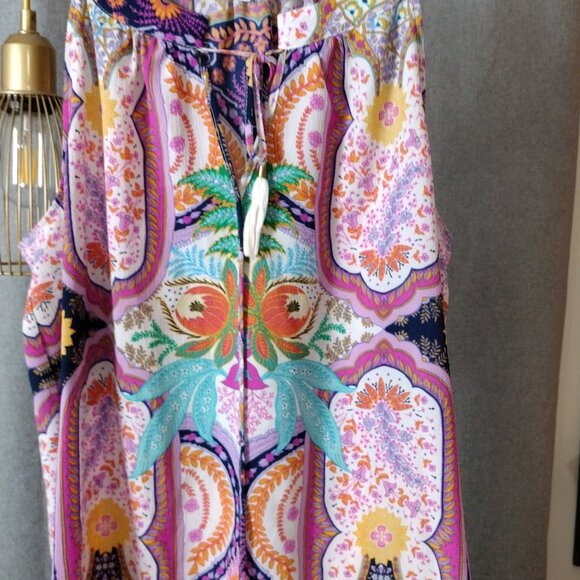 Rose + Olive Boho Paisley Sleeveless Top Large Colorful Tunic Tank - Picture 5 of 10